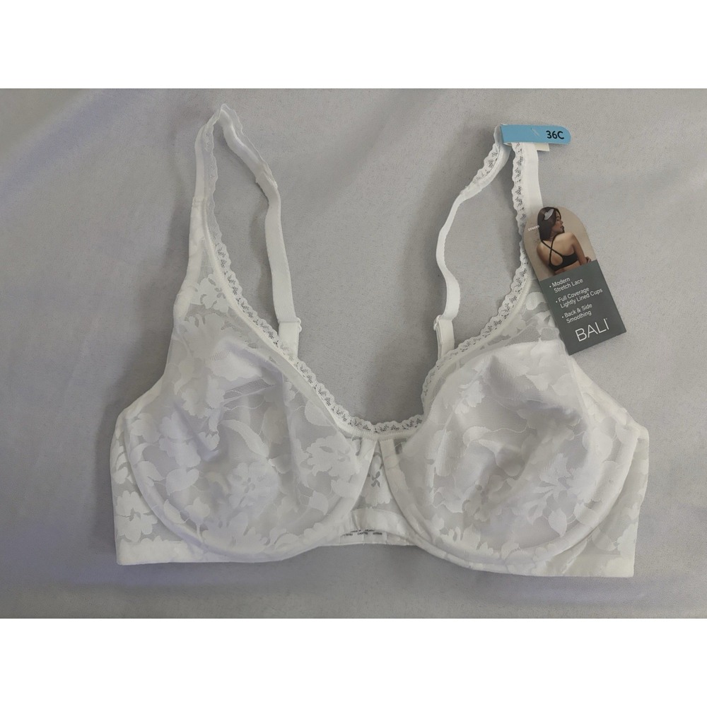 NEW Bali Smooth Lace Underwire White Bali Bra Women's Size 36C Style #DF6590